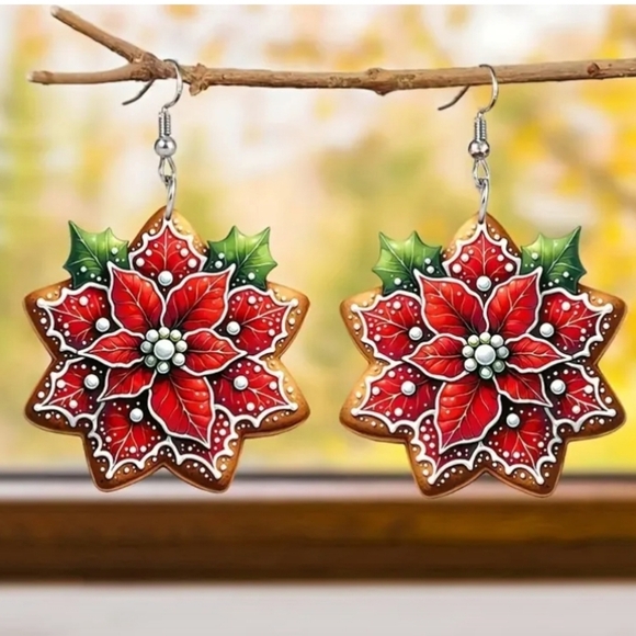 Fashion Jewelry Jewelry - ICED Gingerbread Cookie Pointsettia Earrings Zinc Alloy Post